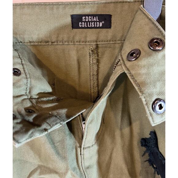 NWT Social Collision 3XL Green Denim Mini Skirt Black Star patch Hot Topic - Picture 3 of 8